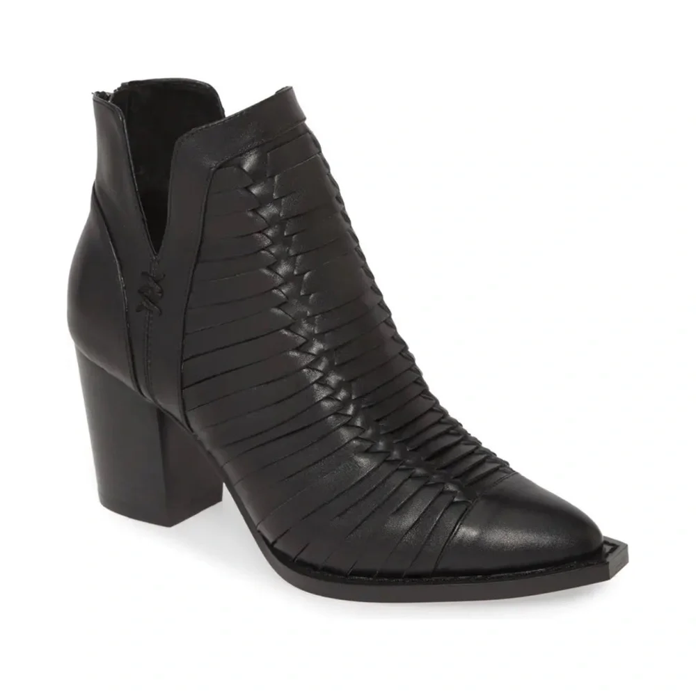 🖤 Anthropologie Mollini Genuine Leather Black Braided Woven Leather Ankle Boots
